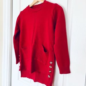 Wine Red Pullover Sweater With Pockets